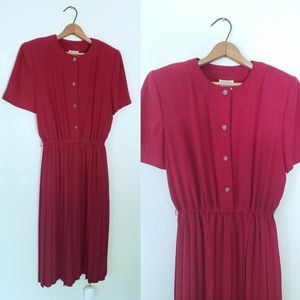 *Vintage* Leslie Fay 1980's red pleated midi dress